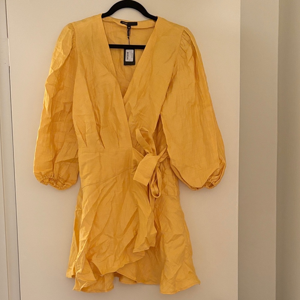 Maje Golden Long Sleeve Wrap Dress